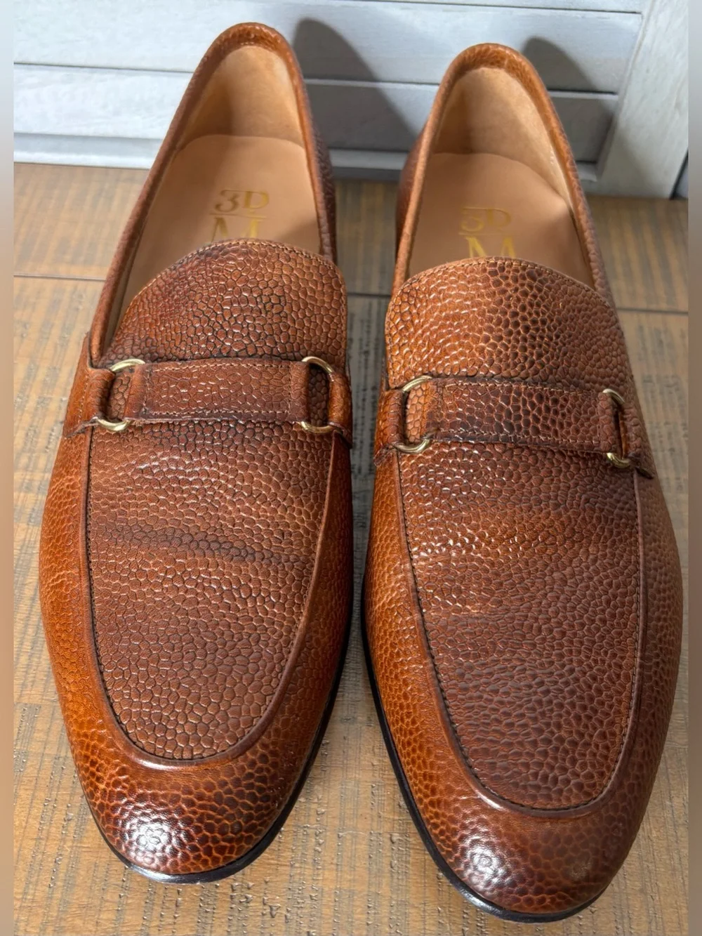 3DM Lifestyle Lorenzo Cognac Brown Pebble Grain Leather Bit Loafers US Men's 11